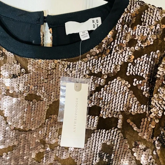 Anthropologie Sequin Mini Dress in Bronze - Picture 5 of 14